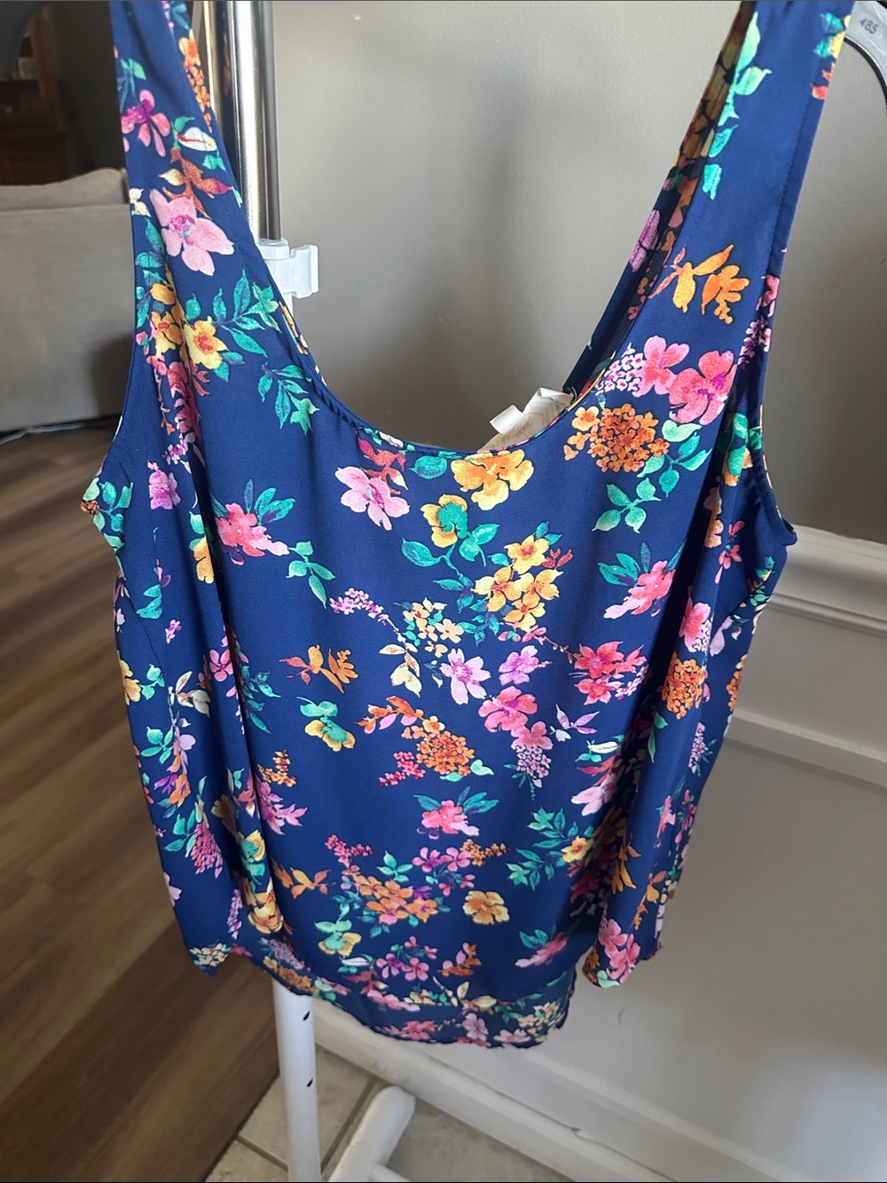 Pink Rose Navy Blue Floral Tank Camisole